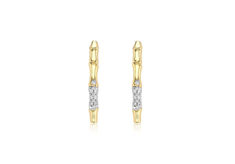 9ct Yellow Gold 0.10ct Diamond 2.6mm x 21.8mm Bamboo Drop Earrings