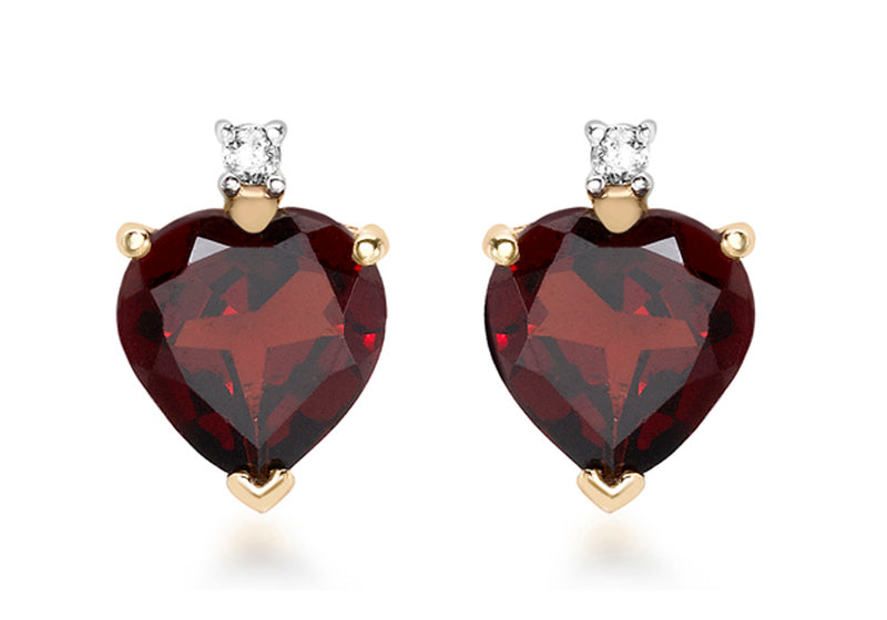 9ct Yellow Gold 0.03t Diamond and Garnet Heart Stud Earrings