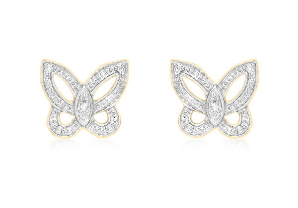 9ct Yellow Gold 0.05ct Diamond Butterfly Stud Earrings