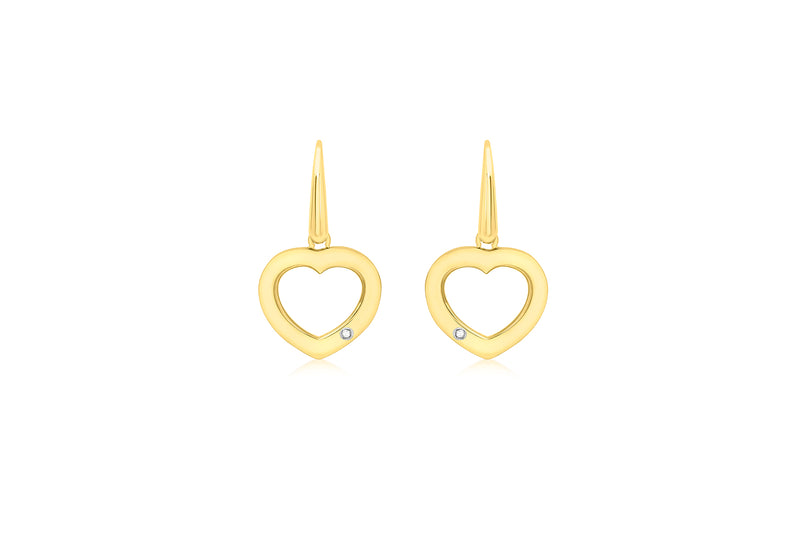 9ct Yellow Gold 0.02t Diamond Heart Drop Earrings