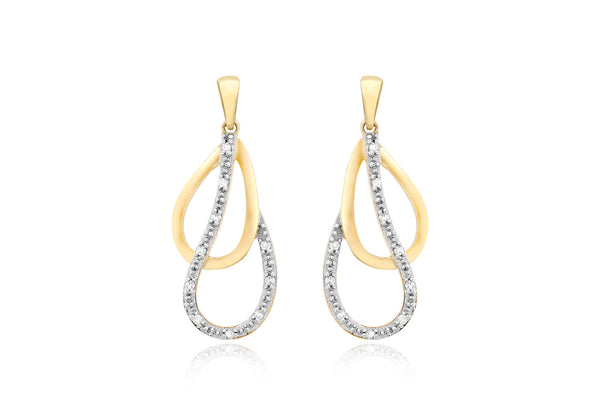 9ct Yellow Gold 0.06t Diamond Double Teardrop Earrings