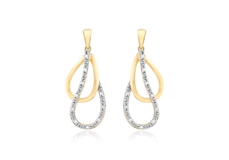 9ct Yellow Gold 0.06t Diamond Double Teardrop Earrings