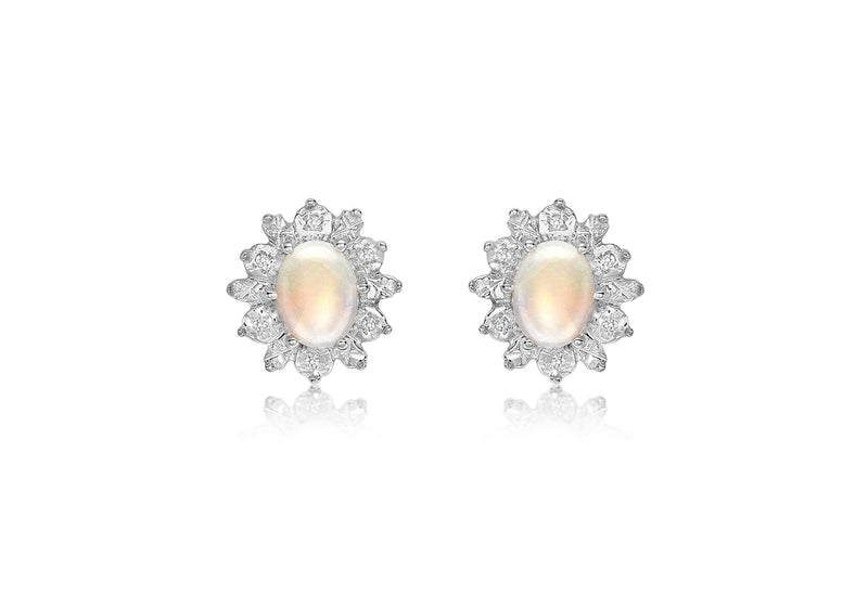 9ct Yellow Gold 0.06t Diamond and Opal Cluster Stud Earrings