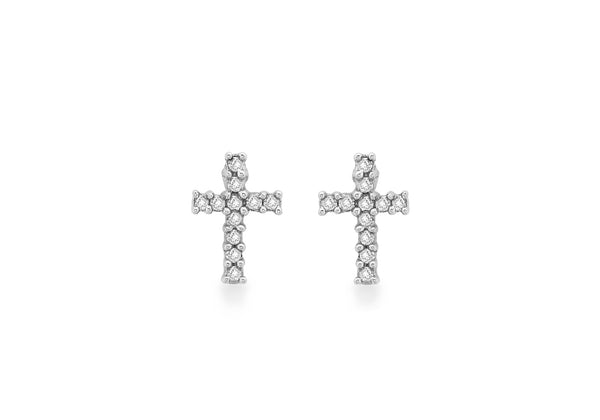 9ct Yellow Gold 0.10ct Diamond Cross Stud Earrings