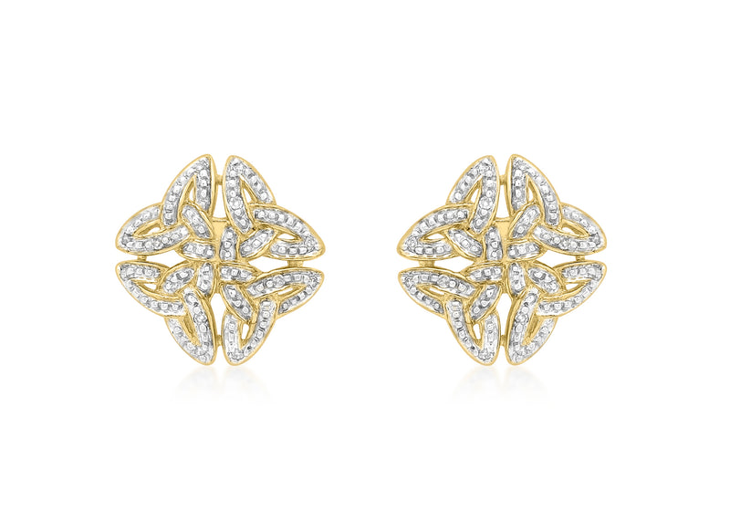 9ct Yellow Gold 0.10ct Diamond Celtic Cross Stud Earrings