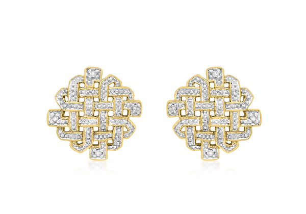 9ct Yellow Gold 0.05t Diamond Lattie Square Stud Earrings