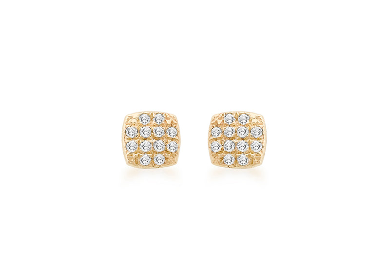 9ct Yellow Gold 0.10ct Diamond Pave Set 5mm ushion Stud Earrings