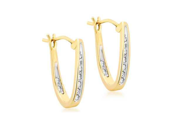 9ct Yellow Gold 0.12t Diamond V-Shaped 17mm Creole Earrings