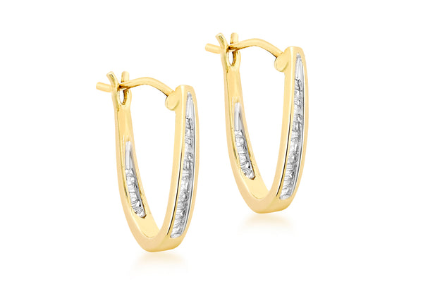 9ct Yellow Gold 0.25t Diamond V-Shaped 17mm Creole Earrings