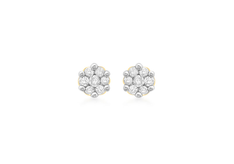 9ct Yellow Gold 0.25t Diamond Cluster 5mm Stud Earrings