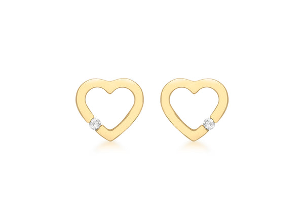 9ct Yellow Gold 0.07t Diamond 11mm x 10mm Heart Stud Earrings