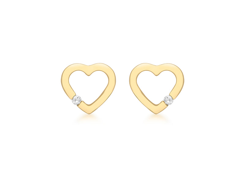 9ct Yellow Gold 0.07t Diamond 11mm x 10mm Heart Stud Earrings