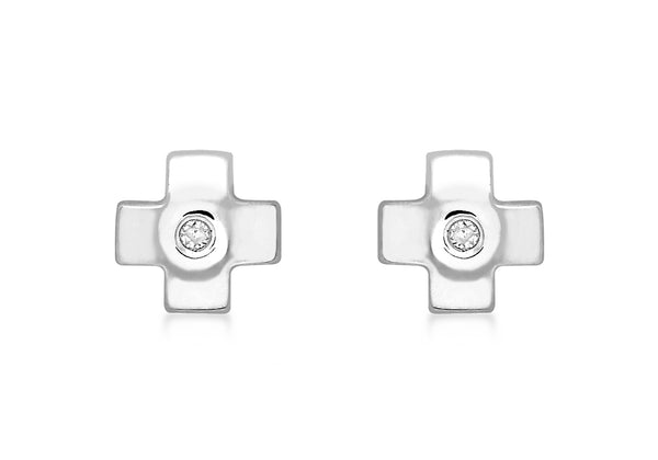 9ct White Gold 0.019ct Diamond Small Cross Stud Earrings