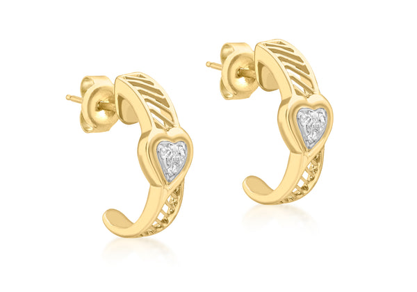 9ct Yellow Gold 0.06t Diamond Heart Half-Band Earrings