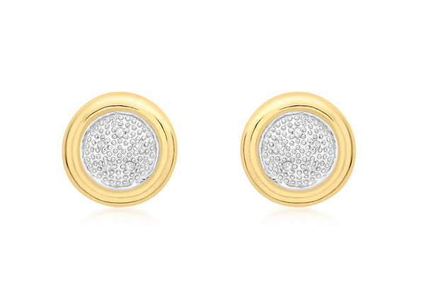 9ct Yellow Gold 0.05t Diamond 11mm Round Stud Earrings