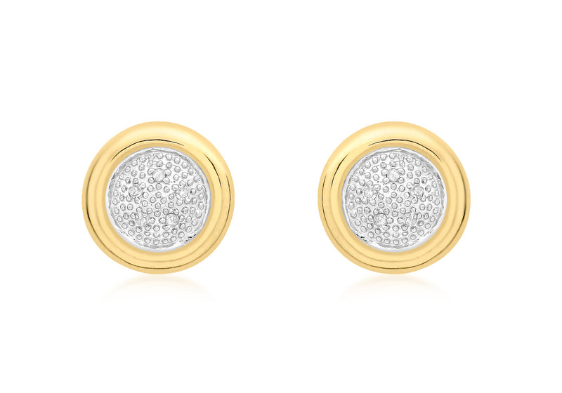 9ct Yellow Gold 0.05t Diamond 11mm Round Stud Earrings