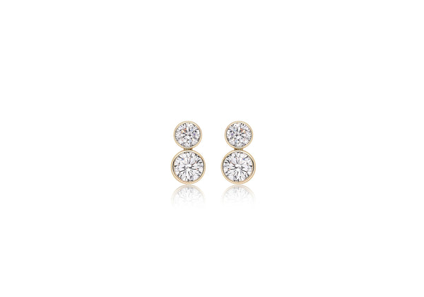 9ct Yellow Gold Zirconia  5.2mm x 9.7mm Graduated 2-Stone Stud Earrings