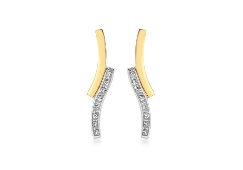 9ct 2-Colour Gold 0.08t Diamond Wave Drop Earrings