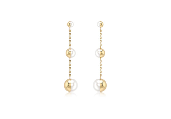 9ct Yellow Gold Half-overed Fresh Water Pearl 8.3mm x 43mm Graduated Drop Earrings