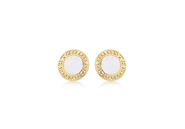 9ct Yellow Gold Mother of Pearl 9mm Greian Key Disc Stud Earrings