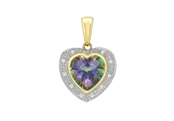 9ct Yellow Gold 0.05t Diamond and Mysti Topaz Heart Pendant