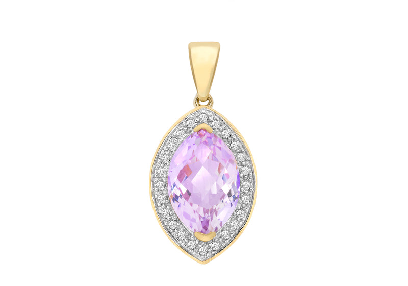 9ct Yellow Gold 0.15t Diamond and Amethyst Marquise Pendant