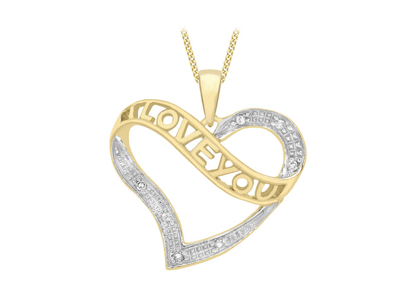 9ct Yellow Gold 0.03t Diamond 'I Love You' Heart Pendant