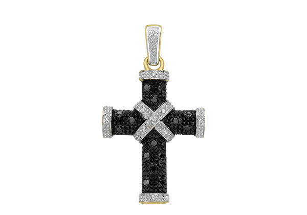 9ct Yellow Gold 0.25t Black and White Diamond Cross Pendant