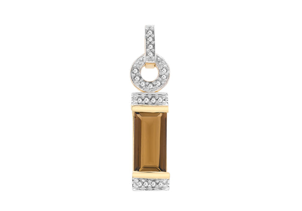 9ct White Gold 0.10ct Diamond and Rectangular Smokey Quartz Pendant