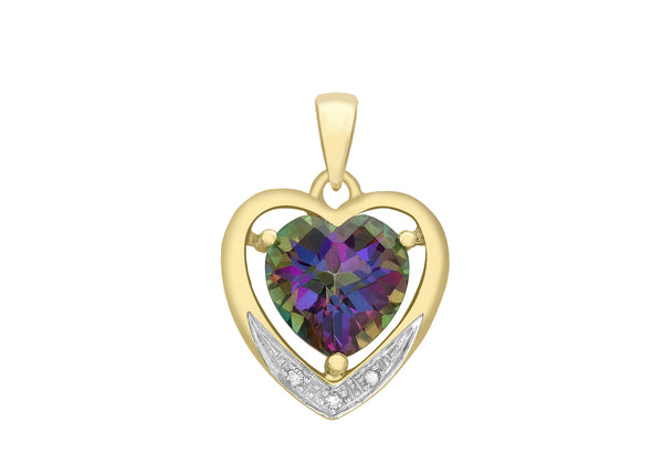 9ct Yellow Gold 0.02t Diamond and Mysti Topaz Heart Pendant