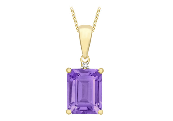 9ct Yellow Gold 0.005t Diamond and Amethyst 7mm x 17mm Pendant