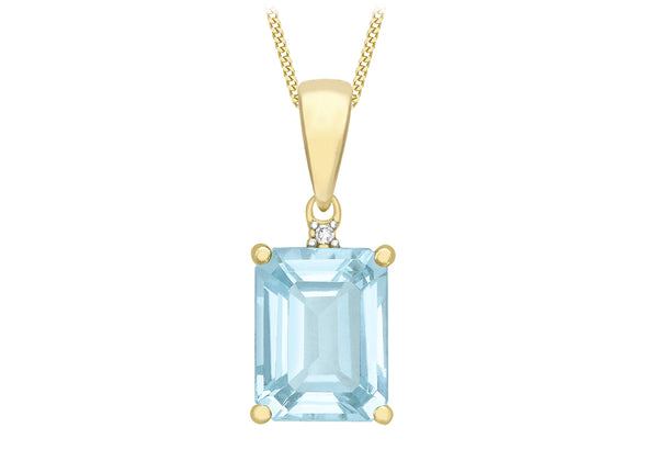 9ct Yellow Gold 0.005t Diamond and Blue Topaz 7mm x 17mm Pendant