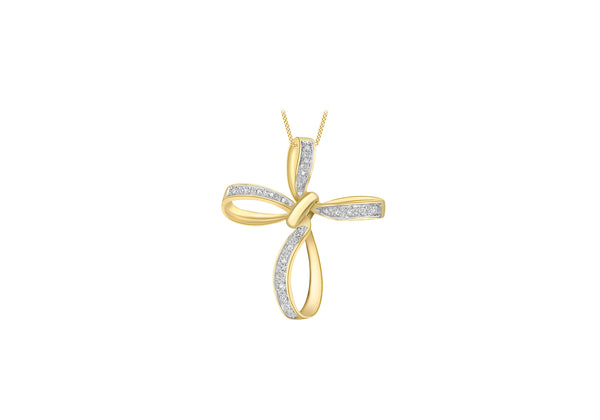 9ct Yellow Gold 0.07t Diamond Ribbon Cross Slider Pendant