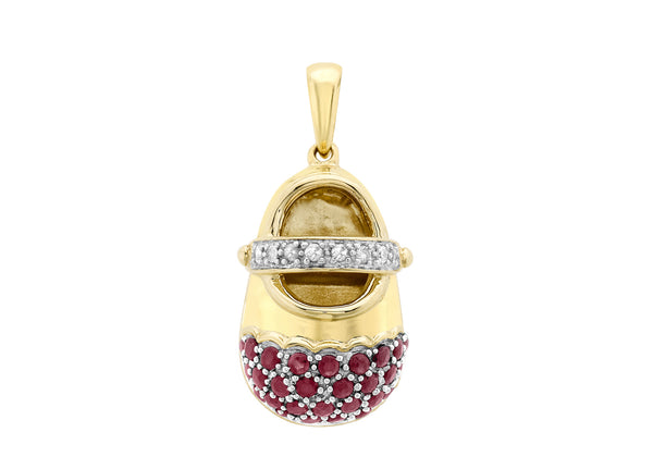 9ct Yellow Gold 0.06t Diamond and Ruby Baby Shoe Pendant