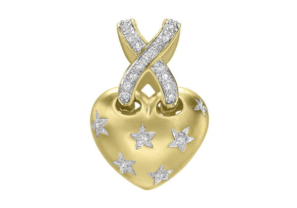 9ct Yellow Gold 0.16t Diamond Heart Kiss Slider Pendant