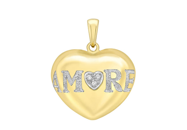 9ct Yellow Gold 0.02t Diamond 'Amour' Heart Pendant