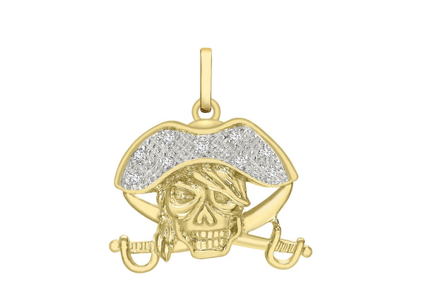 9ct Yellow Gold 0.04t Diamond Skull and Sword Pendant