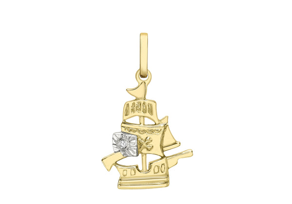 9ct Yellow Gold 0.01t Diamond Pirate Ship Pendant