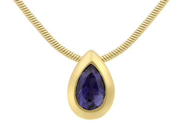 9ct Yellow Gold Iolite Teardrop Pendant on Snake Chain Necklace  41m/16"9