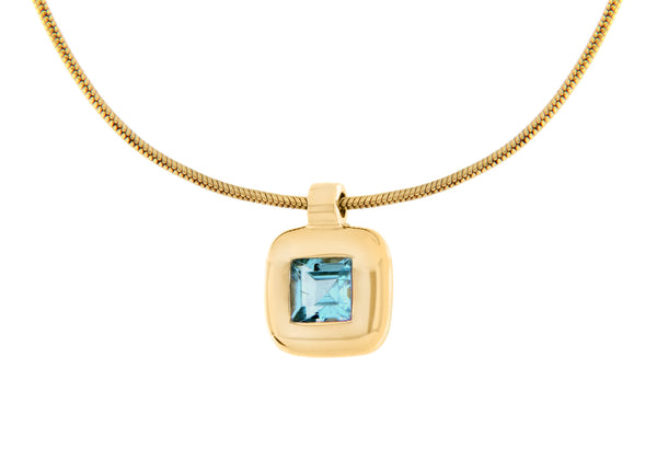 9ct Yellow Gold Blue Topaz Pendant on Snake Chain Necklace  41m/16"9