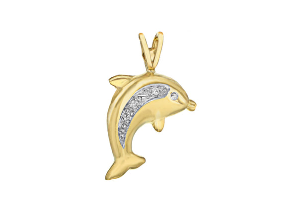 9ct Yellow Gold 0.01t Diamond Dolphin Pendant