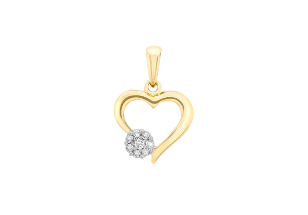 9ct Yellow Gold 0.05ct Diamond Heart Cluster Pendant