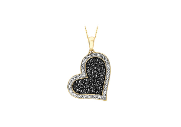 9ct Yellow Gold 0.12t Black and White Diamond Heart Pendant