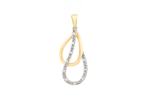 9ct Yellow Gold 0.03t Diamond Double Teardrop Pendant