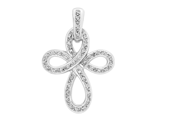 9ct White Gold 0.23t Diamond Ribbon Cross Pendant