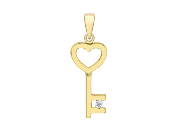 9ct Yellow Gold 0.03t Diamond Set Key Pendant