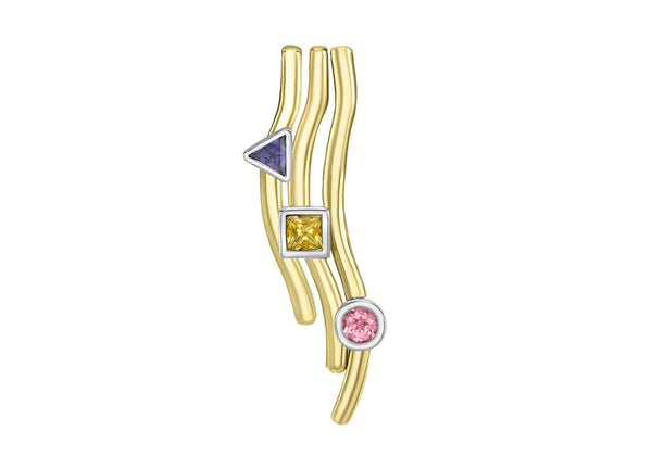 9ct Yellow Gold Pink Tourmaline,   and Iolite 3 Piece Pendant