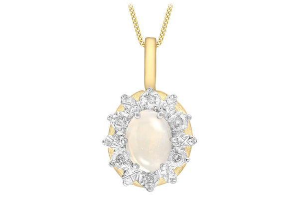 9ct Yellow Gold 0.03t Diamond and Opal Pendant