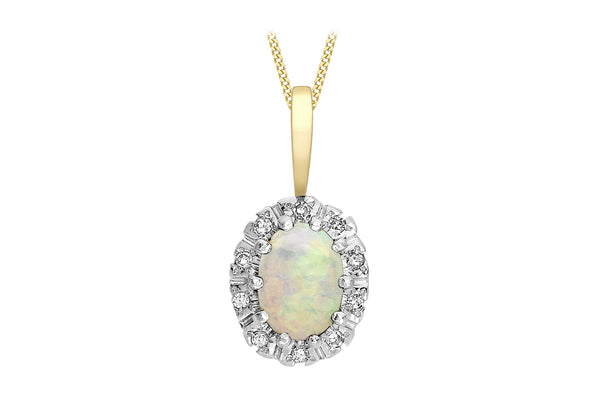 9ct Yellow Gold 0.07t Diamond and Opal Cluster Pendant