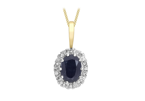 9ct Yellow Gold 0.07ct Diamond and Sapphire Cluster Pendant